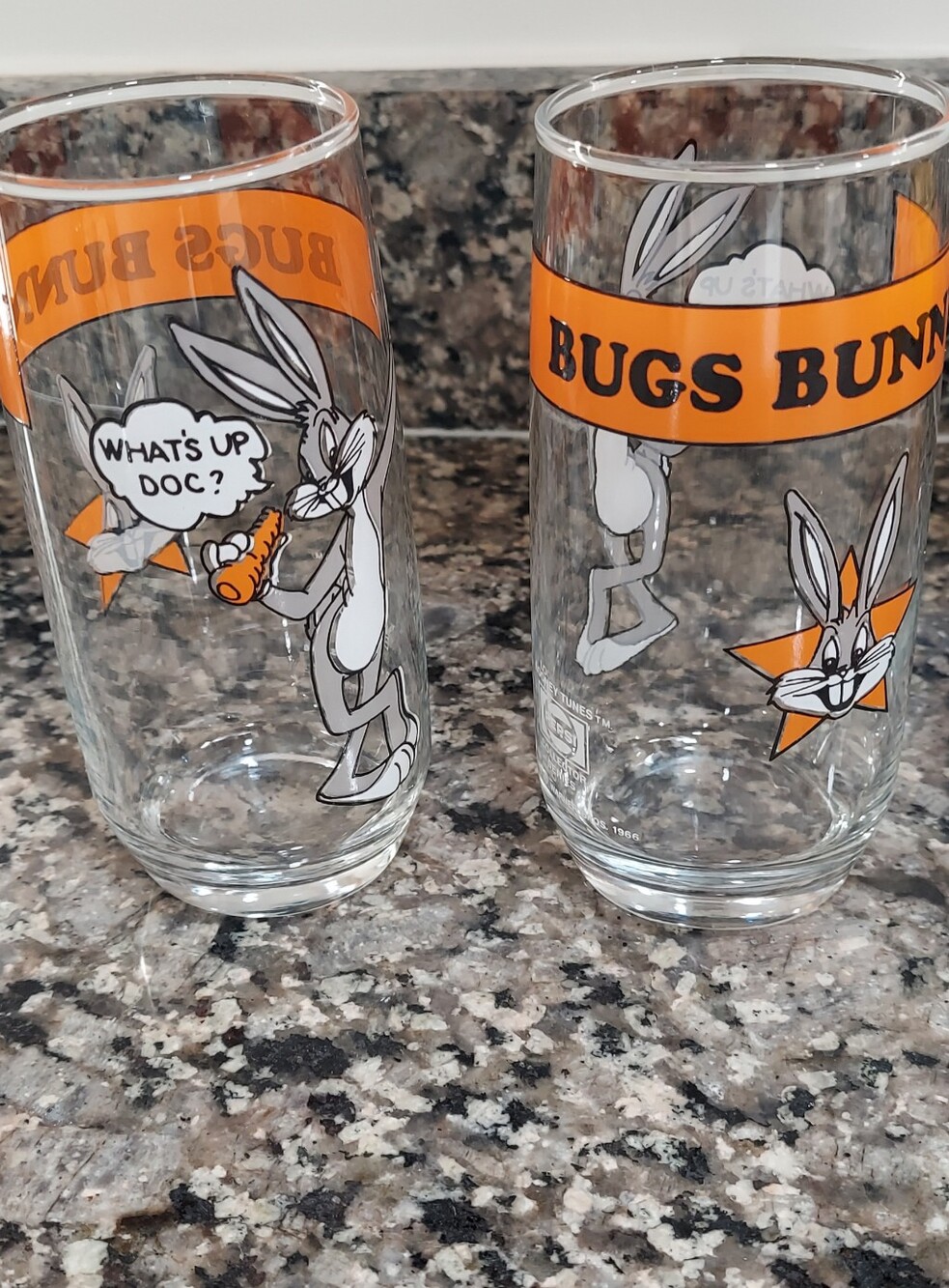 Bugs Bunny Cartoon Glasses - Set of 2, Orange Accents- Vintage³